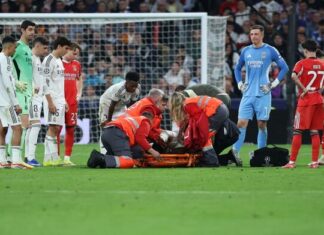 Real Madrid star Raul Asencio stretchered off in worrying scenes after horror fall